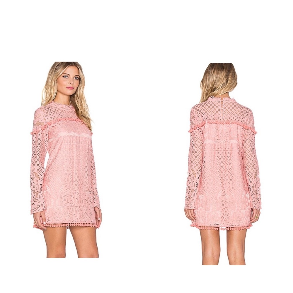 Tularosa x Revolve Matilda Lace Dress Blush Pink Pompom XS
